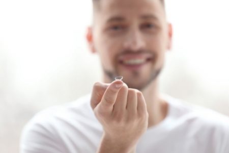 Man,Holding,Contact,Lens,,Closeup